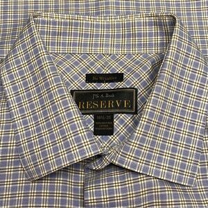 Jos. A. Bank Reserve Dress Shirt Men 16.6-35 Blue Check Long Sleeve